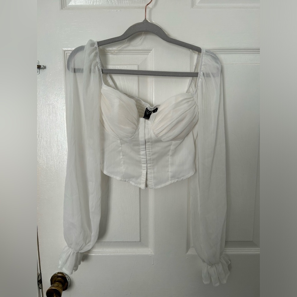 Windsor White Corset-Style Bustier with Sheer Long Sleeves